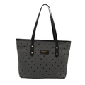 Graue Canvas-Einkaufstasche mit schwarzen Punkten und robusten langen Schultergurten - Schwarzer Polka Dot