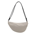 Minimalistische beige Halbmond-Umhängetasche mit schwarzen Seilträgern und Knoten - Weiß