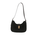 Minimalist black crescent shoulder bag with matte finish and gold twist-lock closure - Black