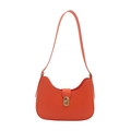 French retro crescent underarm bag in coral orange leather with gold metal buckle - Orange