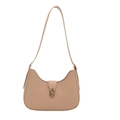 Minimalist beige crescent underarm bag with gold cylindrical twist lock for women - Khaki