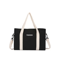 Bolso tote de lona en contraste con letras fashion y correa bandolera ajustable - Negro