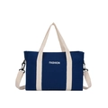 Bolso tote de lona azul oscuro con asas blancas en contraste y estampado 'FASHION' - Azul
