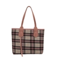 Sac fourre-tout à carreaux rose et gris avec finitions en similicuir et pompon chic - Rose