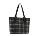 Grand sac cabas à carreaux pour femme avec motif écossais gris et anses en cuir noir - Noir