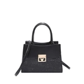 Sac à main noir avec motif crocodile, fermoir doré et bandoulière amovible - Noir
