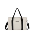 Bolso tote de lona blanca minimalista con letras FASHION y correa de hombro ajustable - Negro & Blanco