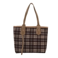 Sac cabas classique à carreaux marron avec anses en cuir kaki et motif de style britannique - Khaki