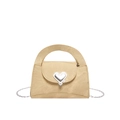 Beige faux-denim crossbody bag with silver heart buckle and chain strap - Yellow