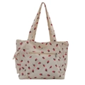 Grande borsa tote in velluto a coste con stampa fragole e tasche multiple per il pendolarismo - Bianco