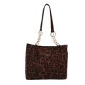 Leopardenmuster-Tragetasche mit goldenen Metallketten und braunen Schultergurten - Braun