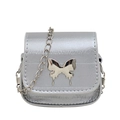Mini silver crossbody chain bag with metallic butterfly detail and stone texture finish - Silver