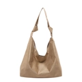 Bolso tote retro de ante marrón con diseño minimalista y nudo en la correa de hombro - Caqui