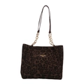 Braune Tragetasche mit Leopardenmuster, Goldkette und stilvoller Wildleder-Textur - Khaki