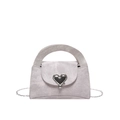 Grey washed denim heart lock mini handbag with silver chain strap for women - Gray