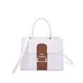 Bolso bandolera blanco con grabado de cocodrilo y correa de cuero marrón con hebilla - Blanco