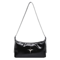 Chique zwarte retro hobo tas van glanzend kunstleer met een zilveren ster detail - Zwart