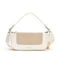 Borsa a tracolla bianca minimalista con trama intrecciata beige e tracolla larga - Bianco
