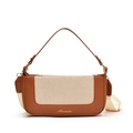 Borsa a tracolla vintage in tela e pelle bicolore marrone e crema con doppie tracolle - Marrone