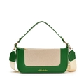 Borsa a tracolla in pelle verde e tessuto beige con ampia tracolla in tela - Verde