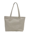 Beige minimalist leather tote bag with geometric stitching on white background - Off White