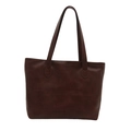 Dark brown minimalist tote bag with geometric panel design and long shoulder straps - Brown