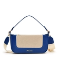 Borsa a tracolla retrò in pelle blu e tessuto beige con ampia tracolla in tessuto - Blu