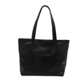 Minimalist black tote bag with leather patchwork design and dual shoulder straps - Black