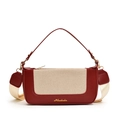 Borsa a tracolla bicolore in pelle bordeaux e tessuto intrecciato color crema - Borgogna