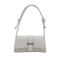 Minimalist white leather shoulder bag with decorative strap knots and gold metal hardware - White