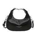 Glossy black crescent shoulder bag with silver chain handle and clover charm detail - Red
