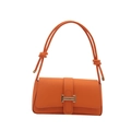 Minimalist bright orange PU leather shoulder bag with decorative metal buckle and knot strap - Orange