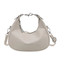 Chic beige crescent moon handbag with silver butterfly charm and adjustable shoulder strap - White