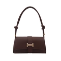 Classic dark brown baguette shoulder bag with gold H-buckle and knotted strap detail - Brown