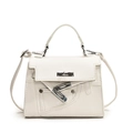 Elegante borsa Kelly bianca con motivo litchi, chiusura argento e tracolla regolabile - Bianco