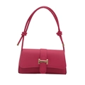 Fuchsia contrast baguette bag with adjustable shoulder strap and gold metallic buckle - Rose Pink