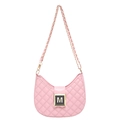 Borsa a mezzaluna rosa trapuntata con fibbia logo M dorata e tracolla a catena - Rosa