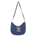 Borsa hobo blu scuro con trama a rombi trapuntata e fibbia dorata a M sulla tracolla - Blu