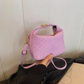 Purple woven texture handbag with gold metal lock and adjustable shoulder strap crossbody bag - Purple