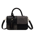 Borsa a tracolla minimalista in pelle opaca nera con patchwork in maglia grigia - Grande / Nero