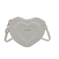White heart-shaped crossbody bag with embossed patterns and gold-tone metal hardware - White