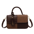 Borsa a tracolla retrò bicolore in pelle marrone e tessuto con manico superiore - Grande / caffè