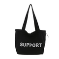 Minimalistische schwarze Canvas-Tragetasche mit weißem SUPPORT-Schriftzug im Shopper-Stil - Schwarz