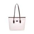 Bolso tote grande en blanco crema con asas marrones para el uso diario casual - Marrón