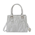 Minimalist light grey crossbody bag with wrinkled texture and dual handles - Silver