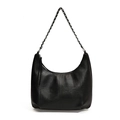 Chic black crescent underarm bag with silver chain strap and lychee grain texture - Black