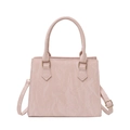 Pink pleated PU leather handbag with golden hardware and adjustable shoulder strap - Pink