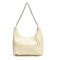Minimalist cream white hobo underarm bag with quilted PU leather and chain strap - White