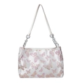 Elegante bolso de hombro blanco con estampado de mariposas y cadena plateada mujer - Patrón de mariposa rosa