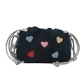 Schultertasche aus Denim mit bunten Herz-Patches und silbernen Metallgriffen für Freizeit - Blau